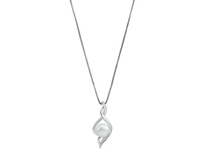 8-8.5mm Button White Freshwater Pearl Sterling Silver Pendant with Chain