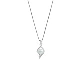 8-8.5mm Button White Freshwater Pearl Sterling Silver Pendant with Chain