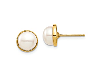Picture of 14K Yellow Gold 7-8mm White Button Freshwater Cultured Pearl Post Earrings