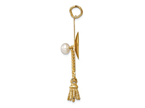14K Yellow Gold Graduation Cap with Freshwater Cultured Pearl Charm