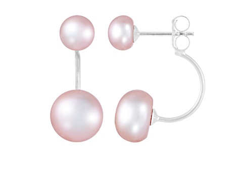 6-10mm Pink Cultured Freshwater Pearl Rhodium Over Sterling Silver Earrings