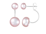 6-10mm Pink Cultured Freshwater Pearl Rhodium Over Sterling Silver Earrings