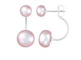 6-10mm Pink Cultured Freshwater Pearl Rhodium Over Sterling Silver Earrings