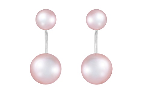 6-10mm Pink Cultured Freshwater Pearl Rhodium Over Sterling Silver Earrings