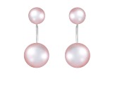 6-10mm Pink Cultured Freshwater Pearl Rhodium Over Sterling Silver Earrings