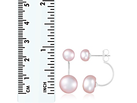 6-10mm Pink Cultured Freshwater Pearl Rhodium Over Sterling Silver Earrings
