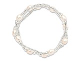 5-7mm White Teardrop Freshwater Cultured Pearl and Glass Bead Slip-on Necklace