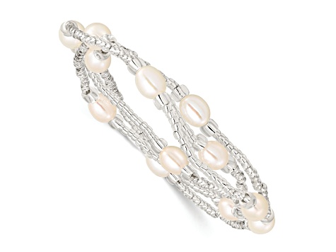 5-7mm White Teardrop Freshwater Cultured Pearl and Glass Bead Slip-on Necklace