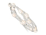 5-7mm White Teardrop Freshwater Cultured Pearl and Glass Bead Slip-on Necklace