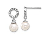 Rhodium Over 14K White Gold 6-7mm Round White Akoya Cultured Pearl and 0.20ctw Diamond Earrings