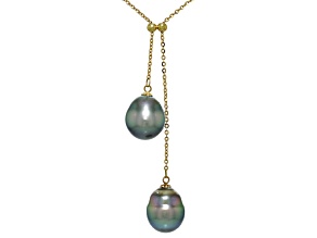 Peacock Tahitian Cultured Pearls 18k Yellow Gold 15 Inch Lariat Necklace
