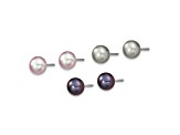 Rhodium Over Sterling Silver Multi-color Freshwater Pearl Necklace/Bracelet/Earring Set