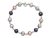 Rhodium Over Sterling Silver Multi-color Freshwater Pearl Necklace/Bracelet/Earring Set