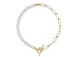 Sterling Statements 14K Yellow Gold Over Sterling Silver 4mm Freshwater Pearl X Link Toggle Bracelet