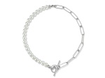 Sterling Statements Rhodium Over Sterling Silver 4mm Freshwater Pearl X Link Toggle Bracelet
