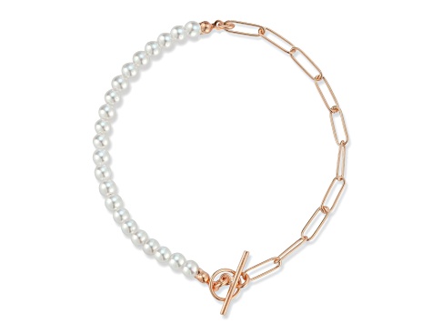 Sterling Statements 14K Rose Gold Over Sterling Silver 4mm Freshwater Pearl X Link Toggle Bracelet