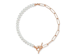 Sterling Statements 14K Rose Gold Over Sterling Silver 4mm Freshwater Pearl X Link Toggle Bracelet