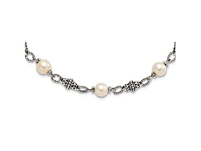 Sterling Silver Antiqued 8-8.5mm Freshwater Cultured Pearl 20 inch Necklace