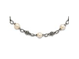 Sterling Silver Antiqued 8-8.5mm Freshwater Cultured Pearl 20 inch Necklace