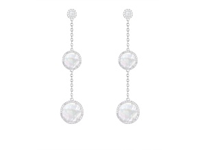 White Mother of Pearl Rhodium Over Sterling Silver Earrings