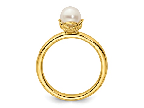 14K Yellow Gold Over Sterling Silver Stackable Expressions White Freshwater Cultured Pearl Ring