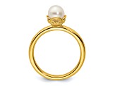 14K Yellow Gold Over Sterling Silver Stackable Expressions White Freshwater Cultured Pearl Ring