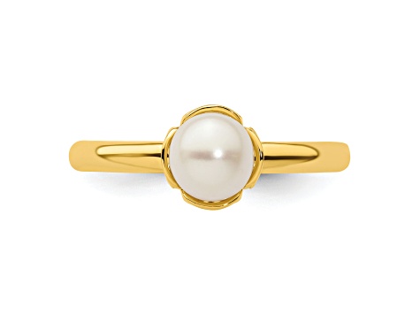 14K Yellow Gold Over Sterling Silver Stackable Expressions White Freshwater Cultured Pearl Ring