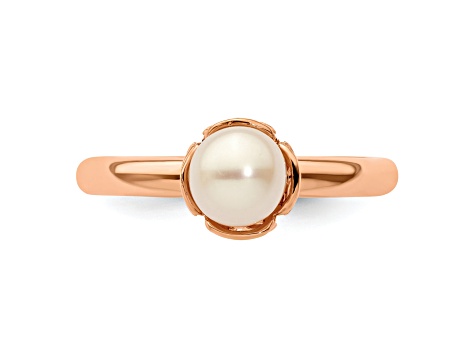 14K Rose Gold Over Sterling Silver Stackable Expressions White Freshwater Cultured Pearl Ring