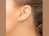 14K Yellow Gold 7-7.5mm White Round Freshwater Cultured Pearl Emerald Post Earrings