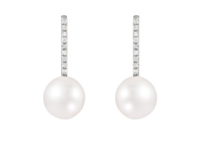 White Cultured Freshwater Pearl 14k White Gold Earrings 8-8.5mm