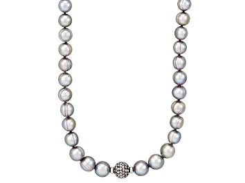 Picture of 7-10mm Gray Freshwater Pearl with Crystal Accents Sterling Silver Strand Necklace