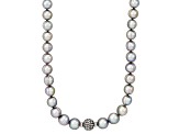 7-10mm Gray Freshwater Pearl with Crystal Accents Sterling Silver Strand Necklace