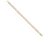 14K Yellow Gold 4-5mm Pink Freshwater Cultured Pearl 5.5 Inch Bracelet and Earrings Set