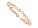 14K Yellow Gold 4-5mm Pink Freshwater Cultured Pearl 5.5 Inch Bracelet and Earrings Set