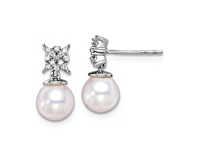 Rhodium Over 14K White Gold Freshwater Cultured Pearl and Diamond Post Earrings
