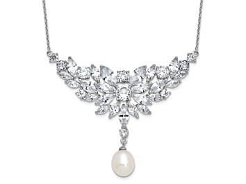 Picture of Rhodium Over Sterling Silver Fancy Freshwater Cultured Pearl and Cubic Zirconia Necklace