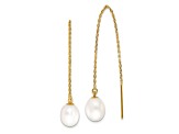 14K Yellow Gold 7-8mm White Rice Freshwater Cultured Pearl Cable Chain Threader Earrings