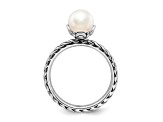 Rhodium Over Sterling Silver Stackable Expressions 7.0-7.5mm White Freshwater Cultured Pearl Ring