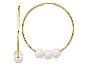 14K Yellow Gold 8-9mm Round White Freshwater Cultured Pearl Infinity Hoop Earrings