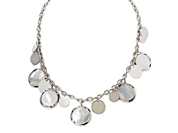 Picture of 19mm Round White Mother-Of-Pearl Sterling Silver Drop Necklace