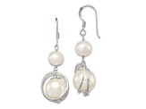 Sterling Silver Polished and Textured Freshwater Cultured Pearl and Shell Pearl Dangle Earrings