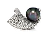Peacock Tahitian Cultured Pearl With Diamonds 18k White Gold Ring