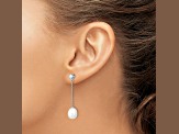 Rhodium Over Sterling Silver 8-9mm Rice Freshwater Cultured Pearl CZ Post Dangle Earrings