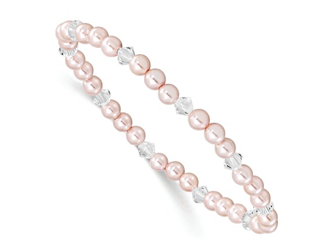 Children's 4mm Pink Shell Bead and Crystal Stretch Bracelet