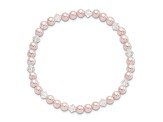 Children's 4mm Pink Shell Bead and Crystal Stretch Bracelet