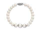 Rhodium Over Sterling Silver 7-10mm White Freshwater Cultured Pearl Fancy Bracelet