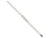 Rhodium Over Sterling Silver 7-10mm White Freshwater Cultured Pearl Fancy Bracelet