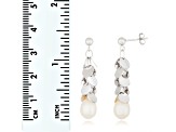 White Cultured Freshwater Pearl Rhodium Over Sterling Silver 7-8mm Drop Earrings