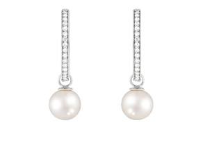 White Cultured Freshwater Pearl 14k White Gold Earrings 8-8.5mm