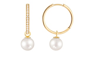 White Cultured Freshwater Pearl 14k Yellow Gold Earrings 8-8.5mm
